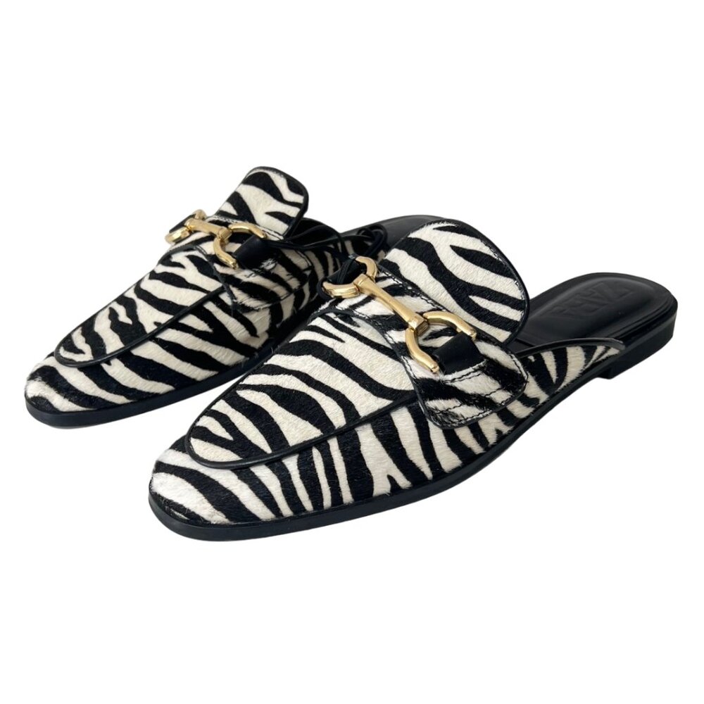 NEW ZARA Calf Hair Leather Zebra Print Mules Open Back Loafer